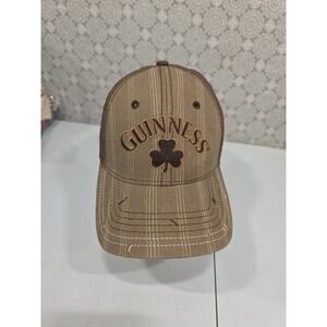 Guinness Shamrock Baseball Cap Brown Plaid Embroidered Logo Adjustable Strap